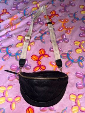 Target Black Crossbody Belt Bag with Cream Strap
